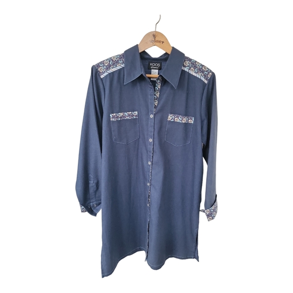 Koos Of Course Dresses & Skirts - Vintage Koos of Course Navy Blue & Floral Shirt Dress L